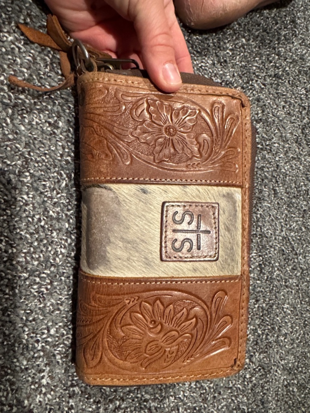 STS Ranchwear Tooled Leather & Hairon Wallet - Brown/Cream